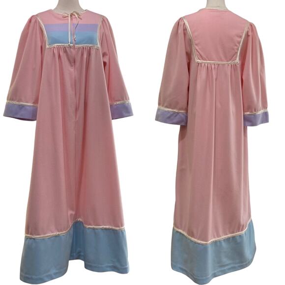 Vintage 70s Styled by SAYBURY Pink & Pastel Zip Front Maxi Robe Women's Size S - Picture 1 of 9